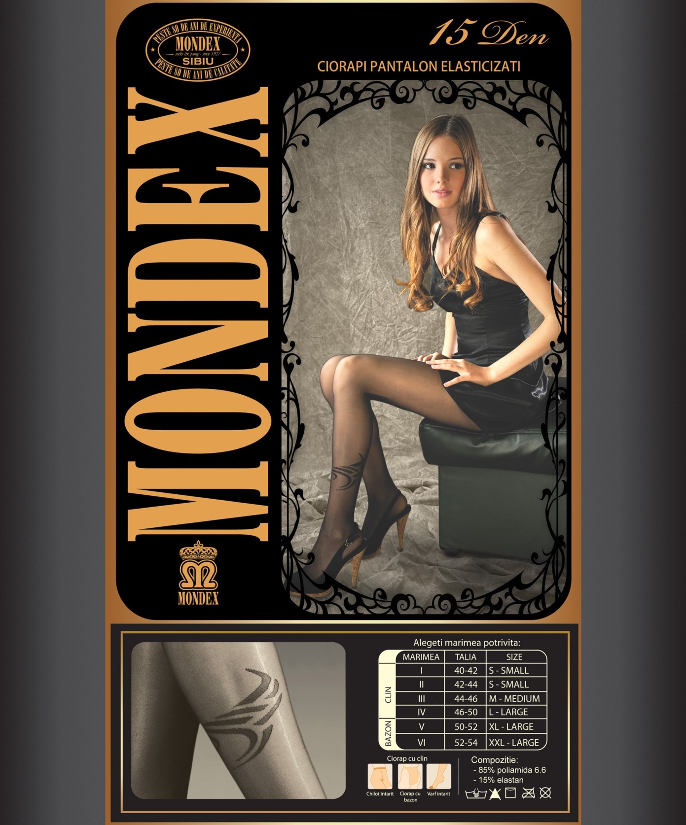 Ciorapi pantalon elasticizati cu model, 15 den - 9002-1