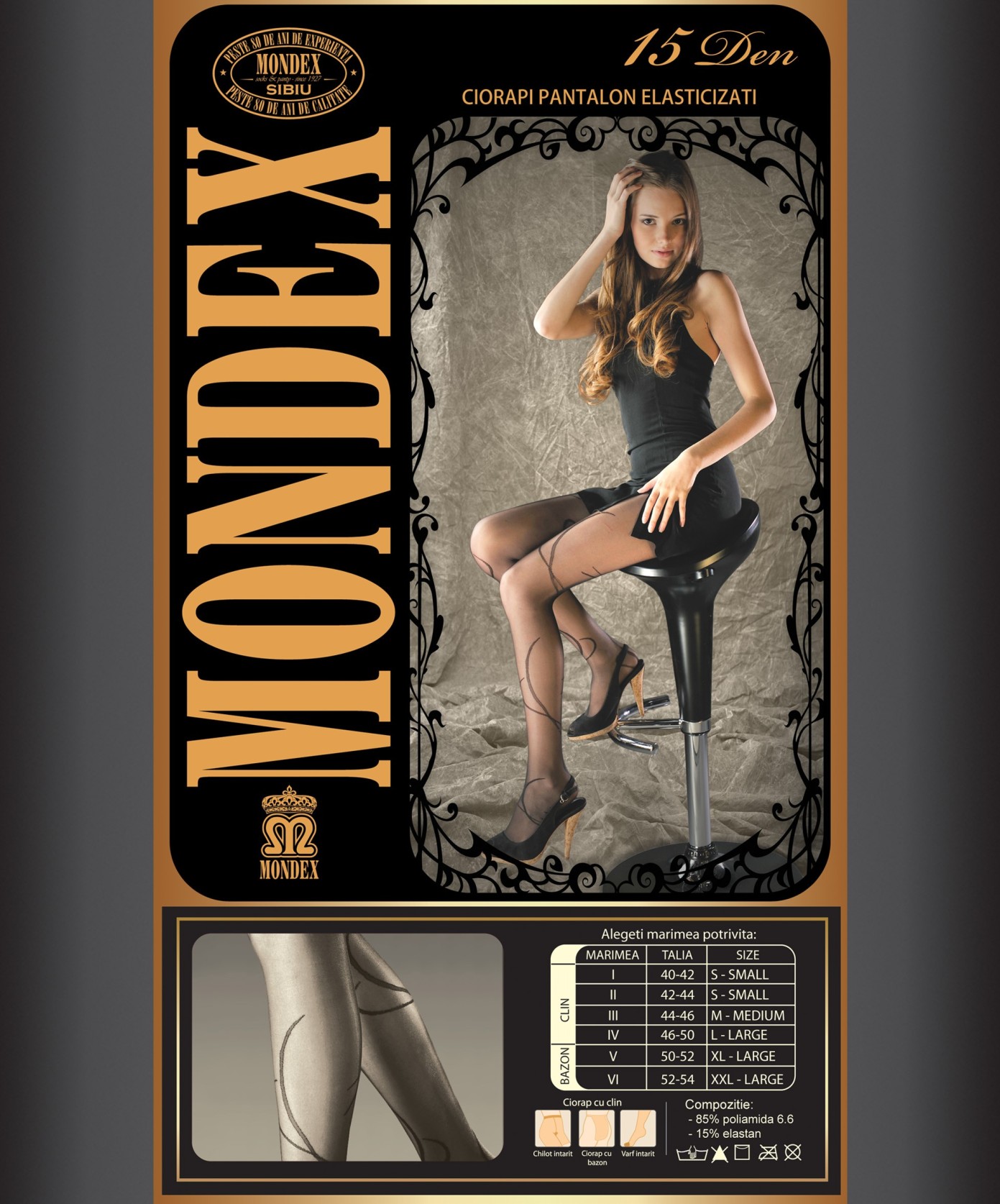 Ciorapi pantalon elasticizati cu model, 15 den - 9012-1
