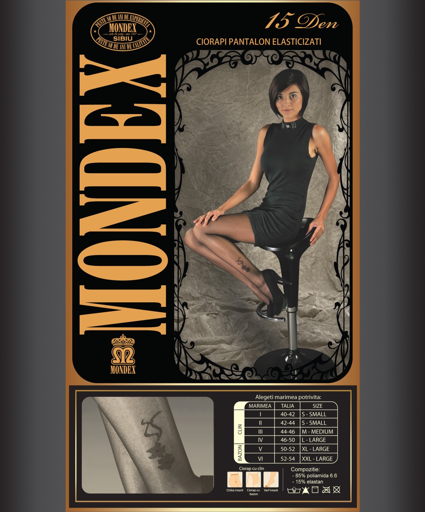 Ciorapi pantalon elasticizati cu model, 15 den - 9016-1