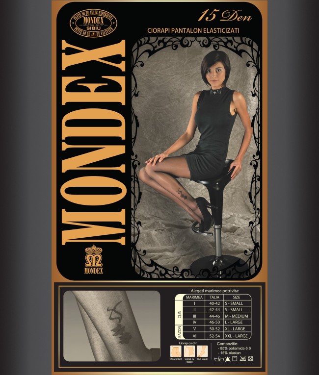 Ciorapi pantalon elasticizati cu model, 15 den - 9016-1