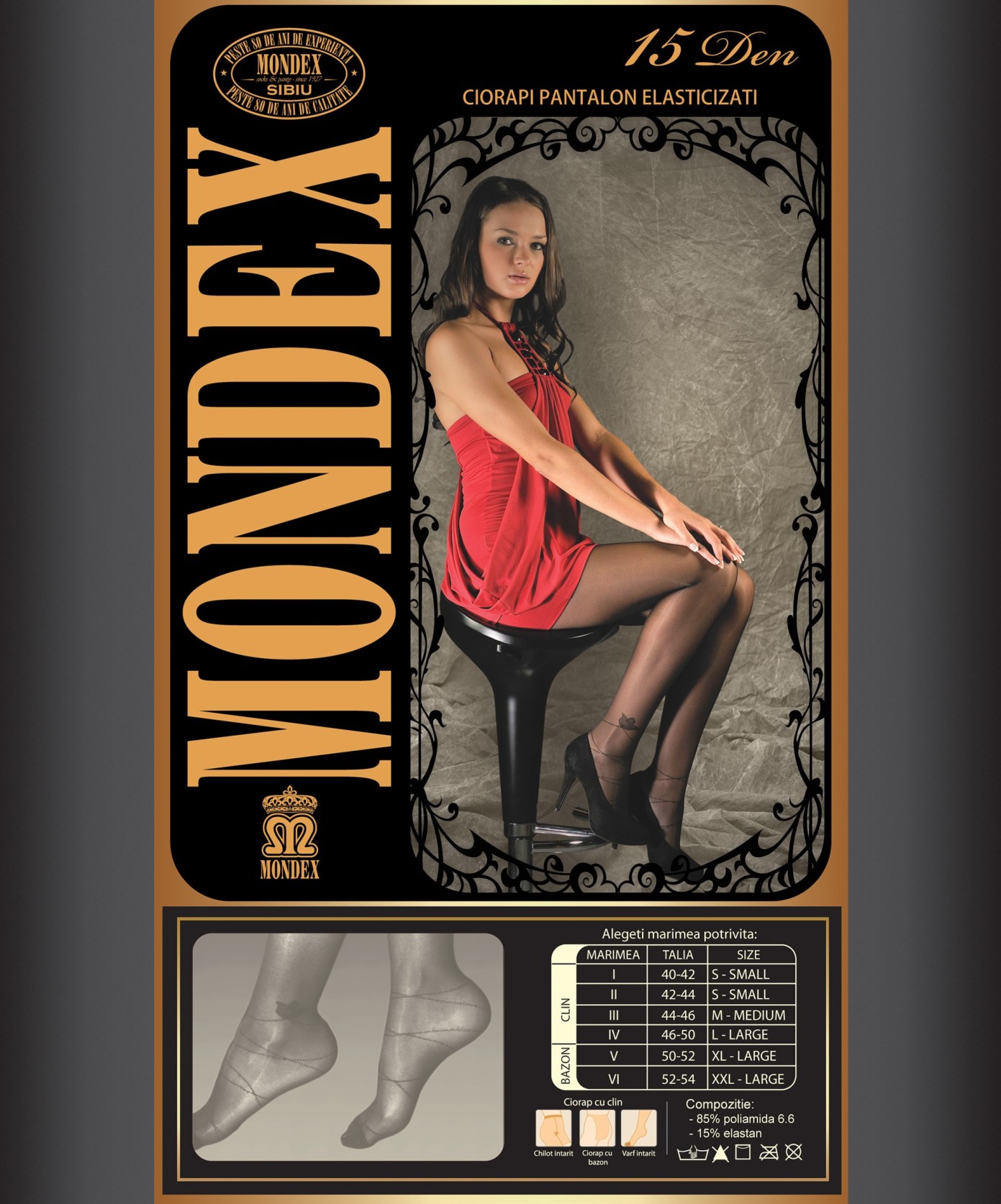 Ciorapi pantalon elasticizati cu model, 15 den - 9021-1