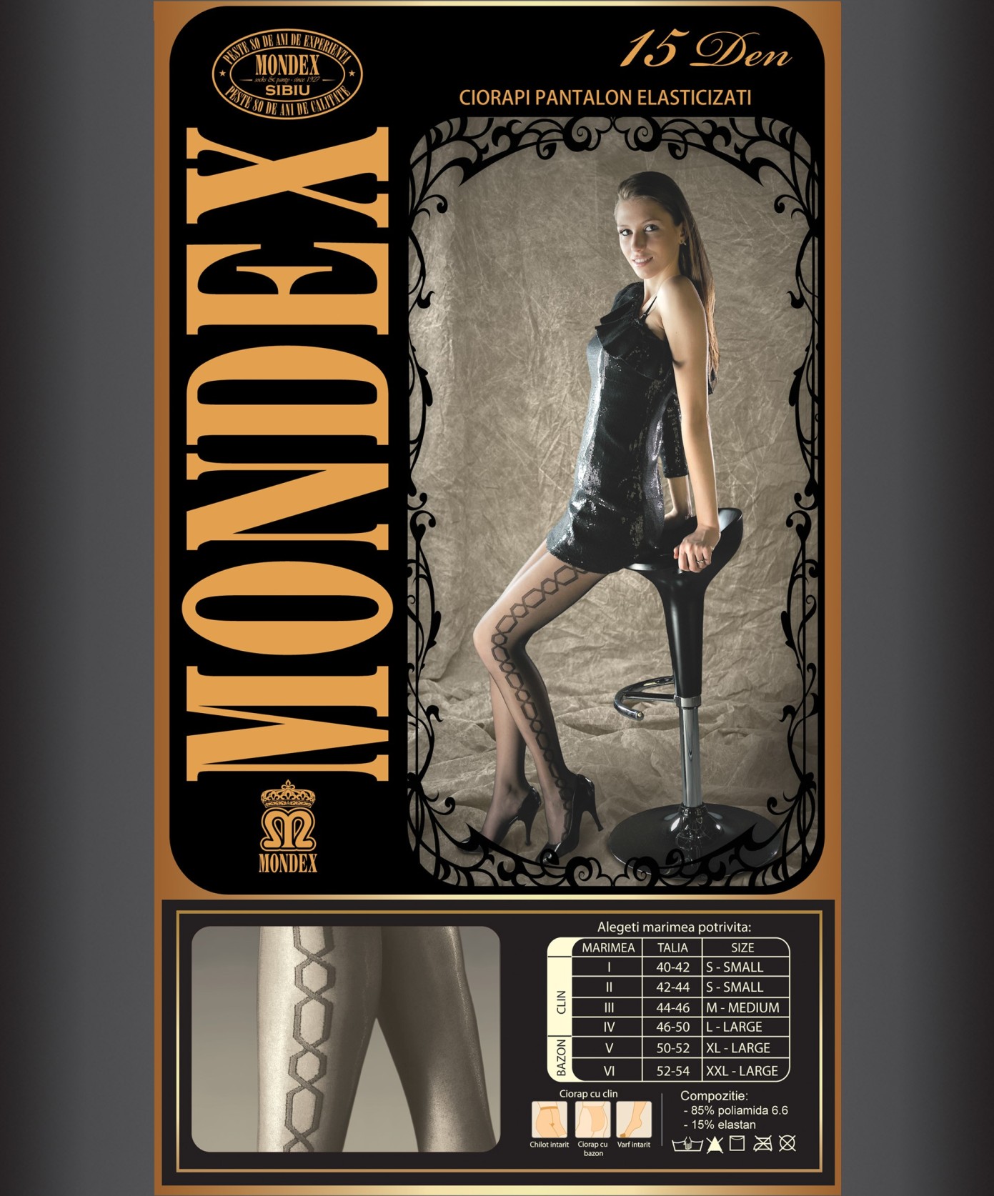 Ciorapi pantalon elasticizati cu model, 15 den - 9022-1