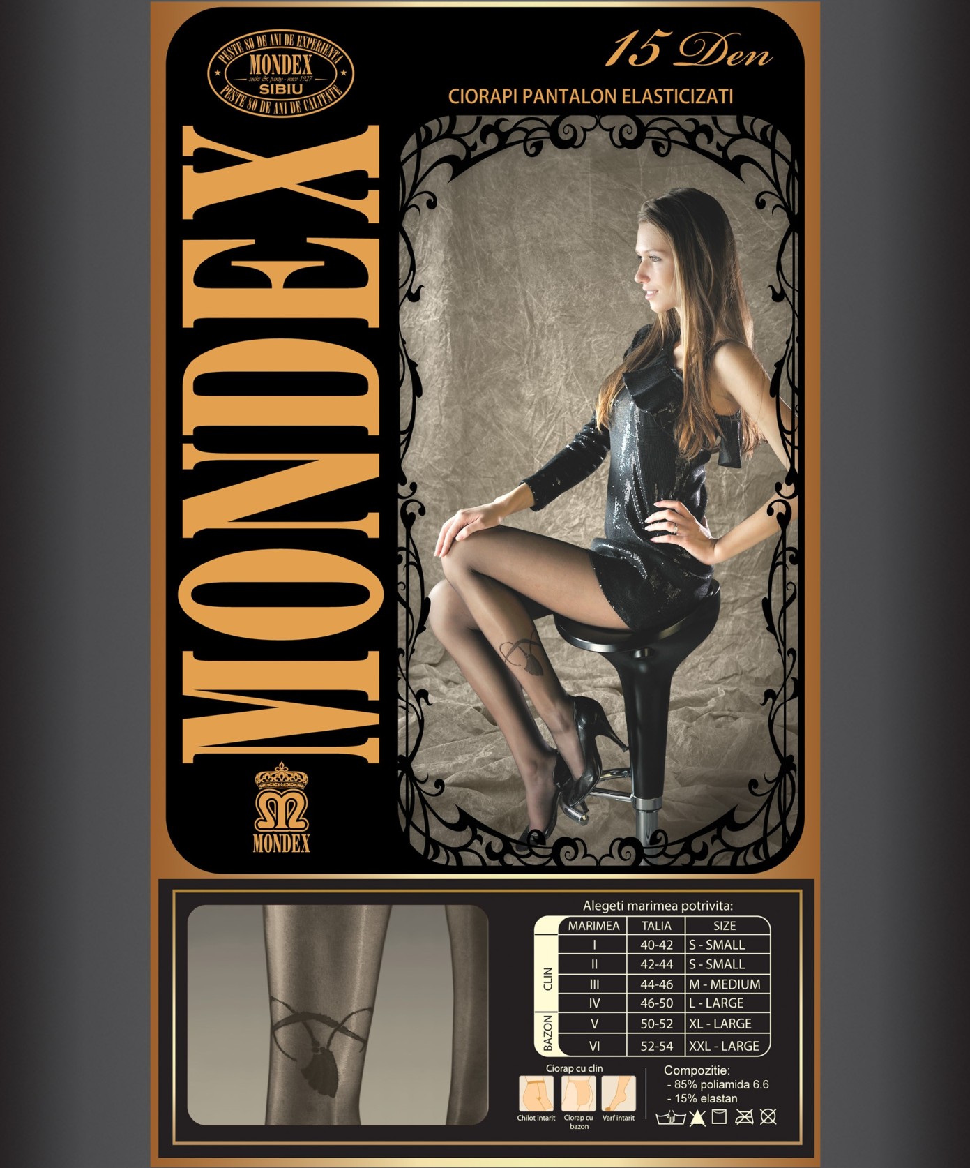 Ciorapi pantalon elasticizati cu model, 15 den - 9023-1