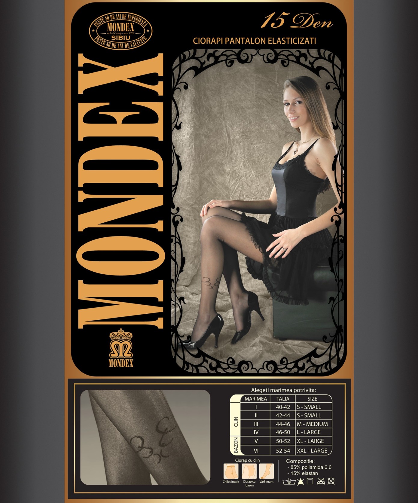 Ciorapi pantalon elasticizati cu model, 15 den - 9025-1