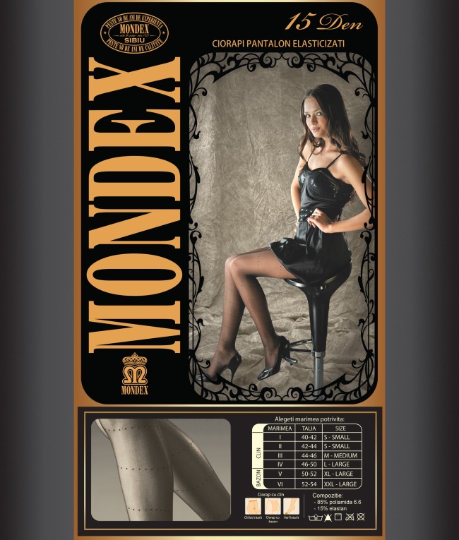 Ciorapi pantalon elasticizati cu model, 15 den - 9046-1